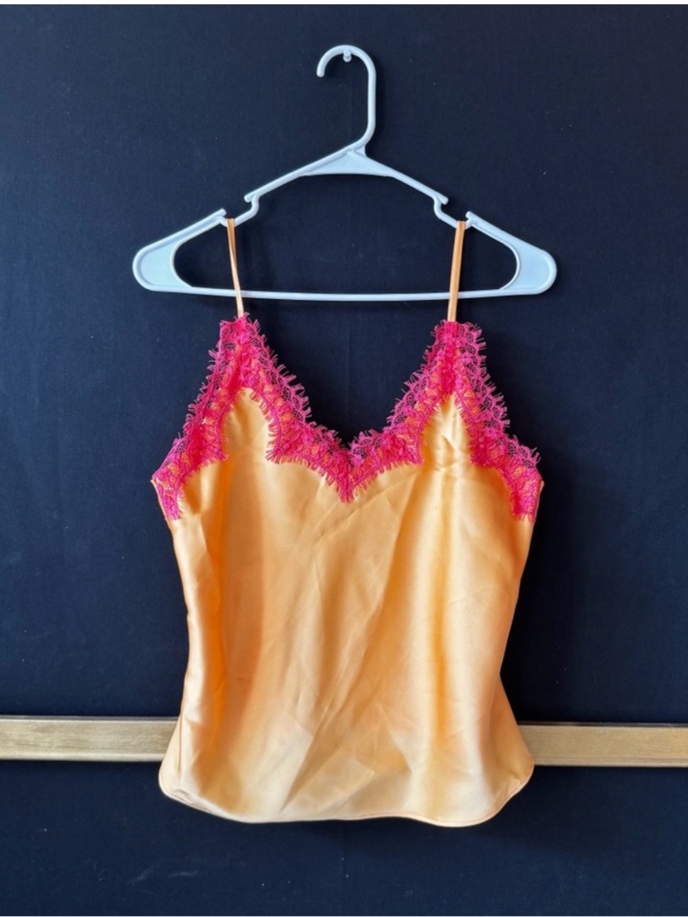 cupcakes & cashmere Orange Satin Cami with Pink Lace Trim